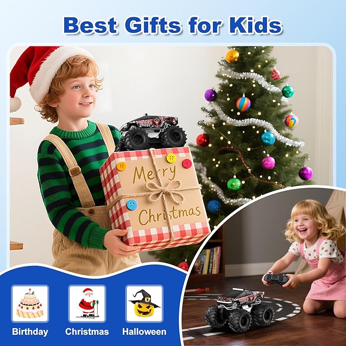 Amphibious Remote Control Car, 1:18 Waterproof Monster Truck Toys RC Cars, 2.4GHz RC Trucks 4WD All Terrain Off-Road Pickup, Kids Christmas Birthday Presents for Boy Girl Toys Age 6 7 8 9 10 11 12