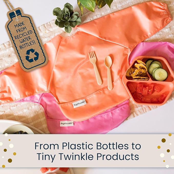 Tiny Twinkle Long Sleeve Bib for Babies & Toddlers – 2 Pack Waterproof Smock Bibs for Eating – Machine Washable & Mess-Proof, Baby Feeding Essential & Shower Must-Have (Sweet Treat,6–24M)