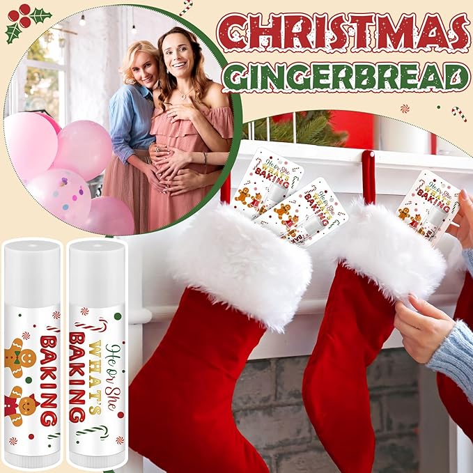30 Pack Christmas Gingerbread Baking Baby Shower Games Prizes Gifts Bulk Lip Balms Favors for Winners Adults Guests Gender Reveal Favors Decorations Baby Shower Souvenirs Gift Bags Stuffers