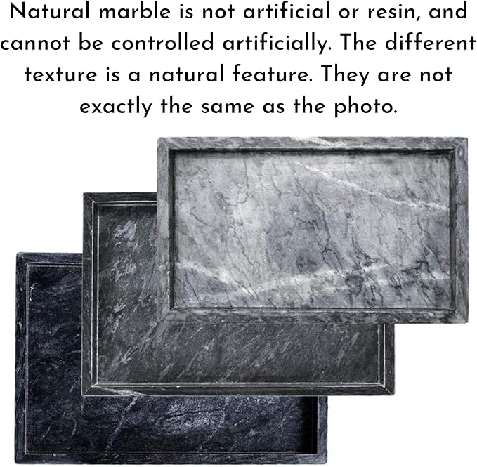 Natural Black Marble Tray for Bathroom | Kitchen | Vanity | Desktop, Stone Organizer for Coffee Table, Dresser, Nightstand, Candles, Soap, Towel, Plant, Jewelry (12" x 8"), Rectangular