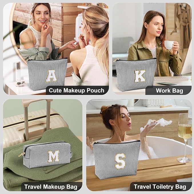 YOOLIFE Stocking Stuffers For Teen Girls Christmas Gifts For Teenage Girls Initial Makeup Bag | Cosmetic Travel Toiletry Bag | 9 10 11 12 13 14 15 Years Old | Teen Girl Gifts Trendy Stuff Black L