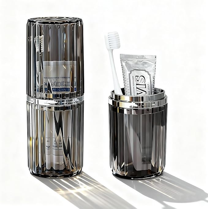 Toothbrush Travel Case, 2-in-1 Multifunction Dustproof Portable Toothbrush Cup & Toothpaste Storage Container, Toothbrush Case for Traveling Bathroom Camping Business Trip School (Grey)