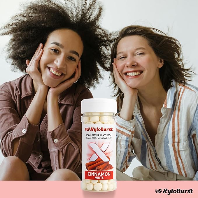 XyloBurst - Xylitol Mints | Sugar Free Breath Mints for Oral Health | Gluten Free, Vegan, Keto Friendly | Aspartame Free Mint | Cinnamon | 200 Count Jar