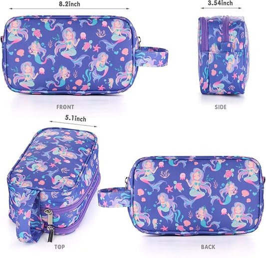 Mermaid Kids Toiletry Bag for Girls, Travel Toiletry Bag for Little Young Girls Cosmetic Bag Makeup Bag Waterproof Hanging Wash Bag Toddler Toiletries, Purple