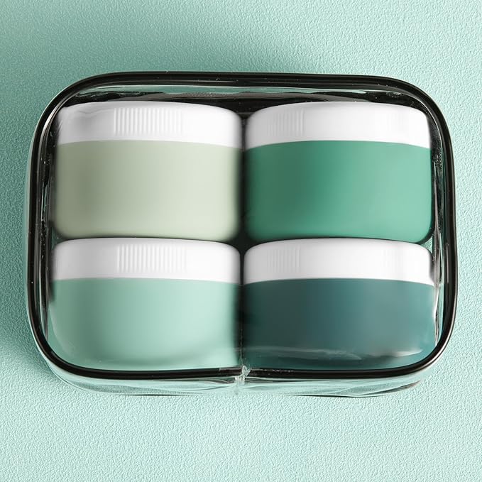 Travel Containers for Toiletries, Silicone Cream Jars BPA-Free, Leak-proof 2oz Travel Size Containers, Portable Size Silicone Jars with Lid for Cosmetic Face Hand Body Cream (4 Pack)