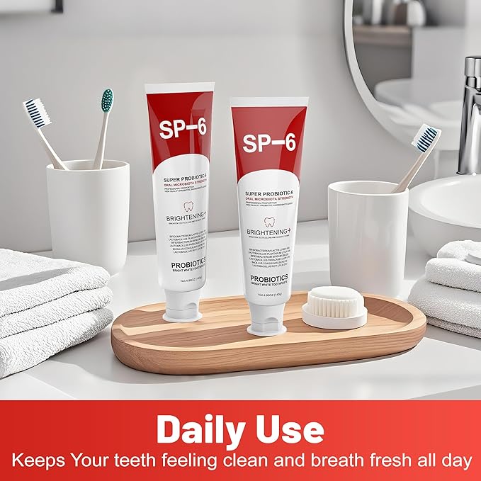SP-6 Probiotic Whitening Toothpaste for Teeth Whitening/Brightening & Fresh Breath, 6 Probiotics Formula for Gum Health, Fluoride-Free, Minty Fresh Flavor,4.9 oz (4, Mint 4)