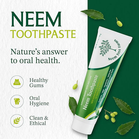 Neem Fluoride Free Toothpaste - Adult and Children Friendly - 100% Vegan Natural Toothpaste, Gluten Free, No Artificial Ingredients - Supports Daily Gum Care - with Clove & Stevia (2 Pack)