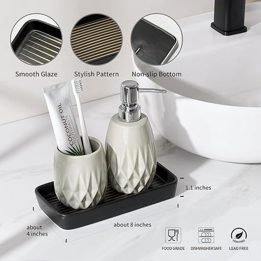 Bathroom Vanity Tray for Countertop,2PC Rectangle Striped Tray,Decorative Bathroom Organizer for Scrubber, Lotion Bottles, Perfume, Jewelry, Candle, Key Trinket Ring(Small,Black)