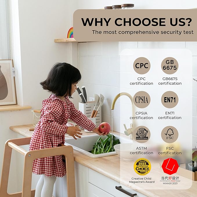 AVDAR Toddler Standing Tower Wooden Toddler Stool for Kitchen Adjustable, Winner 2023 of Contemporary Good Design, Montessori Kitchen Tools