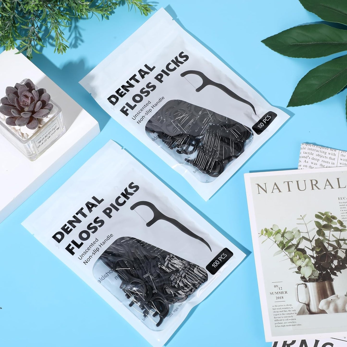 Baderke 200 Count Floss Picks Bulk Non Breakable Tooth Picks Flosser Dental Floss Sticks for Adults Teeth Cleaning Dental Flossers for Family Pack Travel(Black)