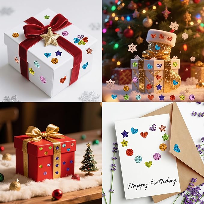 Holographic Star and Heart Stickers for Kids, 2160 Pieces, Rainbow Colors, Kids Reward and Decoration for School Classroom Student Teacher Supplies and Gift Envelope DIY