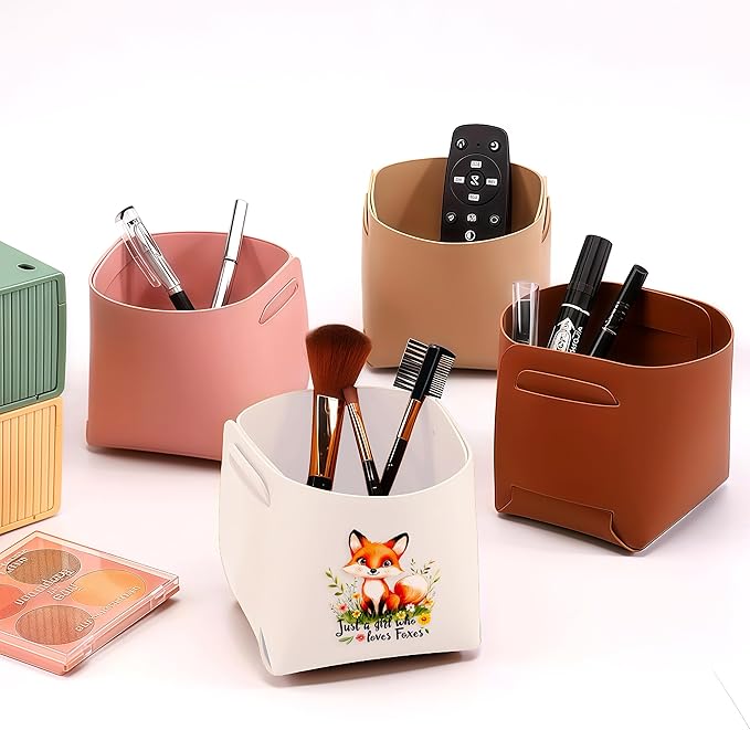 Fox Makeup Brush Holder, Decorative Desk Organizer for Jewelry Pen Pencil Glasses Storage, Fox Lovers Themed Gifts Stuff For Girls Teens Kids Women!