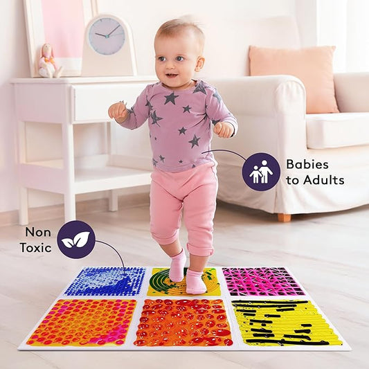 Special Supplies Textured Square Floor Liquid Tiles for Kids, Set of 6, Colorful Early Learning Sensory Activity Mats for Toddlers and Children, Anti-Slip Backing for Active Play, Dance, and Games