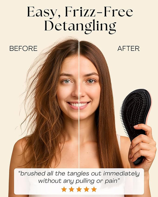 Lily England Detangling Comb & Hair Brush Set - Wide Tooth Comb for Curly, Straight, Thick, Fine & Wet Hair - Gentle & Pain-Free Detangler for Women & Kids - Lightweight Haircare Tools, Rose-Gold