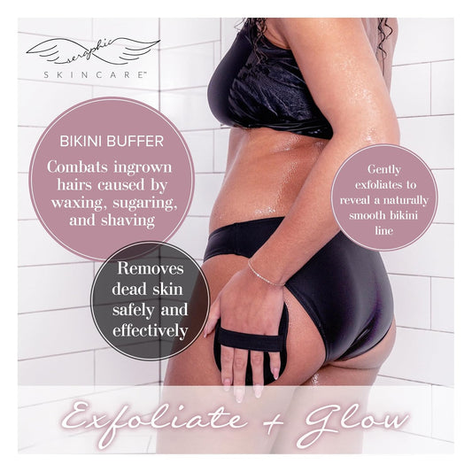 Seraphic Skincare Bikini Buffer – 100% Vegan Viscose Scrub Mitt For Women – Gently Exfoliates Dead Skin – Ingrown Hair & Razor Bumps Treatment on Bikini Area – Natural & Effective Exfoliation