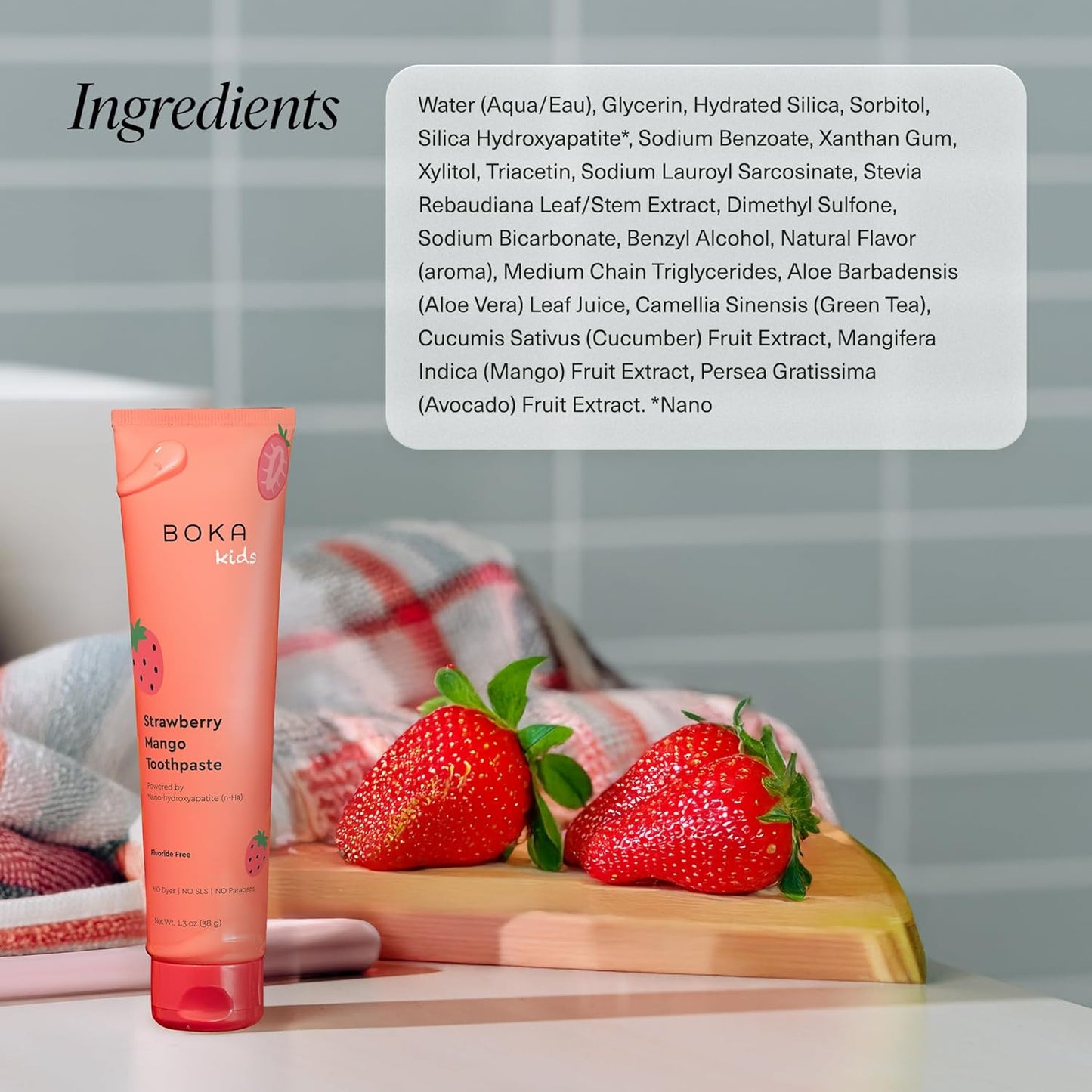 Boka Fluoride Free Toothpaste Nano Hydroxyapatite Toothpaste - Strawberry Mango Flavor, 1.3 oz 2pk US Manufactured