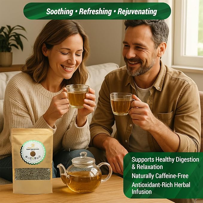 Cure Wid Pure Dried Peppermint Leaves 1lb Cut & Sifted Organic Peppermint Tea Loose Leaves,Fresh & Fragrant Mint Tea Non-Irradiated Caffeine-Free Herbal Tea - Eco-Friendly Resealable Pack te de menta