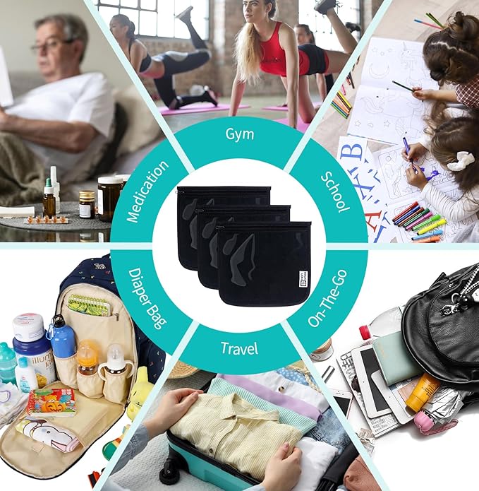 TSA Approved Toiletry Bag, Set of 3 Clear Travel Toiletry Bag Quart Size Zipper Travel Pouch, Waterproof Makeup Cosmetic Bag for Women Men Kids Toiletries Carry on, Black Large