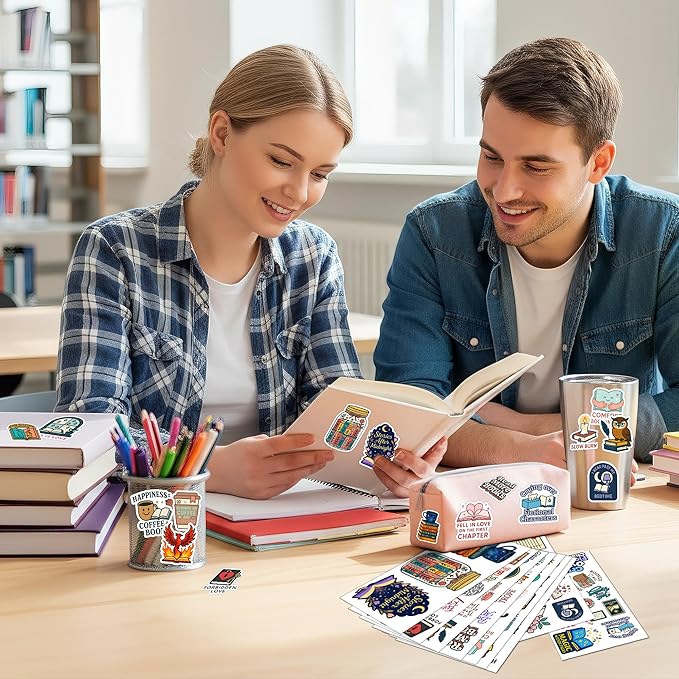 100 PCS Book Stickers Pack, Vinyl Waterproof Decals with Reading Quotes and Bookish Designs, Fun Gift for Kids Teens Adults Students Teachers Laptop Water Bottle Scrapbook