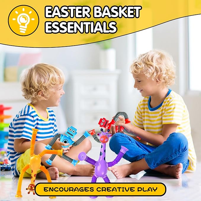 Christmas Stocking Stuffers Gift for Toddlers Kid Boy Grandkid Year Old Ages 3 4 5 6 7 8 9, Robot Sensory Travel Toys 4Pcs Airplane Autism Pop Tube Suction Fidget Toys Autistic Easter Basket Valentine