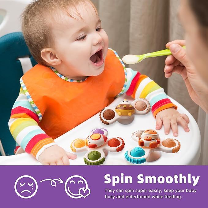 LiKee Strong Suction Cup Fidget Rotating Sensory Bath Toys for Baby, Airplane Car Travel Table & Window Toys for Toddler Boys and Girls, 12+ Months