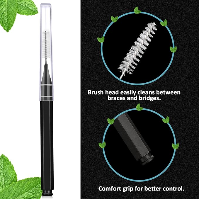 Patelai 100 Pieces Braces Brush for Cleaner Interdental Brush Toothpick Dental Tooth Flossing Head Oral Dental Hygiene Flosser Toothpick Cleaners Tooth Cleaning Tool (Black, White)