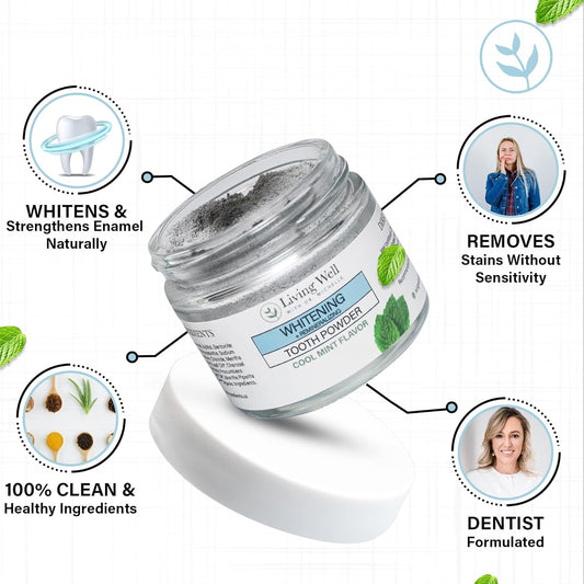 Living Well with Dr. Michelle Remineralizing & Whitening Tooth Powder Cool Mint | Fluoride-Free Hydroxyapatite Formula | Supports Enamel Strength and Natural Whitening