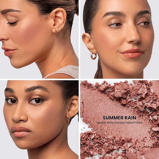 Phase Zero Makeup Powder Blush for cheeks | "Summer Rain" | 4g / 0.141oz | Cruelty-Free, Vegan, Clean Beauty | Buildable & Blendable for Natural, Healthy Glow | Coral, Peach & Golden Hues