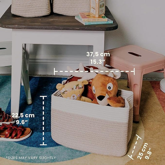 OrganiHaus Woven Storage Baskets for Organizing, Cotton Rope Organizer Bins for Shelves, Closet & Nursery, Dog Toy Basket, Decorative Bins for Toys, Towels & Books - 15x10x9, Light Honey