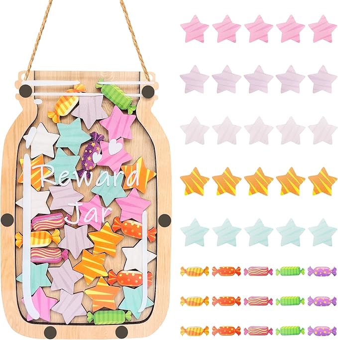 Personalized Stars Reward Jar Magnetic Reward Jar, Classroom Reward Jar for Kids, Jar Reward System Behavior Chart for Kids Incentive Chart for Classroom (Star+Candy)