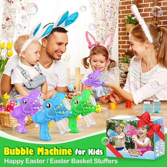 3 Bubble Guns Kids Toys - Rechargeable Bubbles Machine Outside Toys for Ages 3-5 Birthday Gift 3 4 5 6 7 8 Year Old Christmas Stocking Stuffers New Year Eve Gift Easter Valentine (Green+Blue+Purple)
