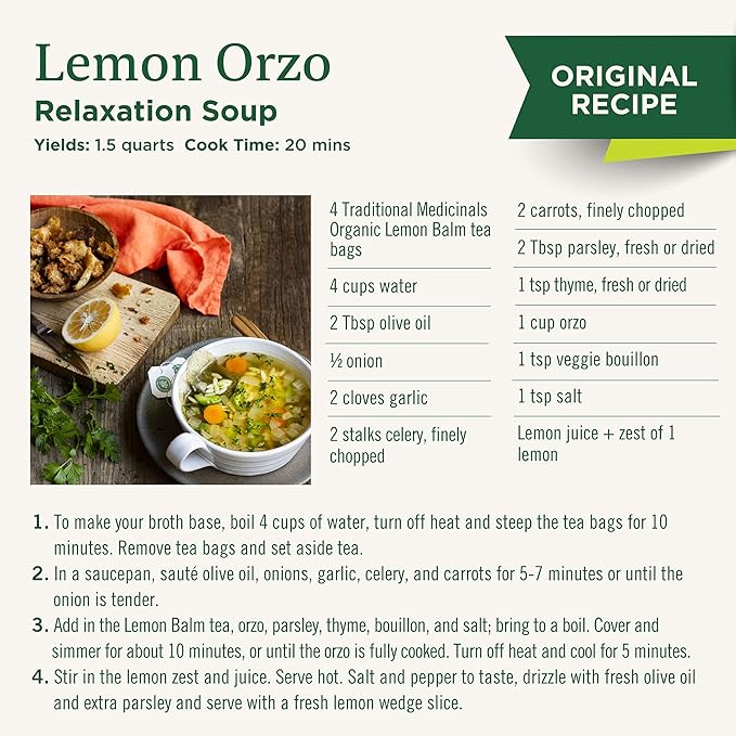 Traditional Medicinals - Organic Lemon Balm Herbal Tea (6 Pack) - Stress Relief & Supports Digestion - 96 Tea Bags Total