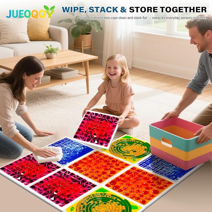 Liquid Sensory Floor Tile for Kids Ages 3+, 12" Textured Step-On Tile with Non-Slip Base, Interactive Color-Flow, Yellow-Black, for Calm Corners (1-Pack)