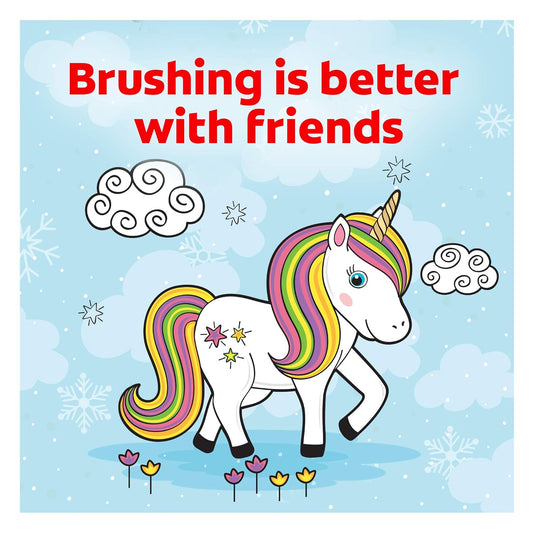 Colgate Kids Battery Powered Toothbrush, Kids Battery Toothbrush with Included AA Battery, Extra Soft Bristles, Flat-Laying Handle to Prevent Rolling, Unicorn Toothbrush, 1 Pack