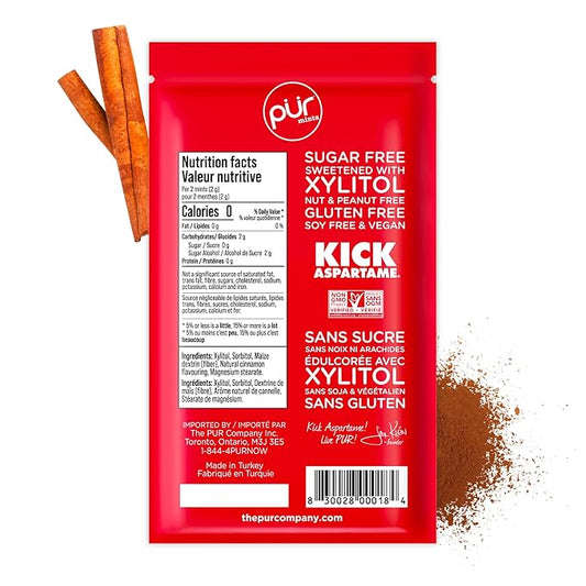 PUR Mints | Aspartame Free Breath Mints | Made with Xylitol | Sugar Free, Vegan, Gluten Free | Natural Cinnamon Flavor | 65 Pieces in Re-Sealable pouch (Pack of 3)