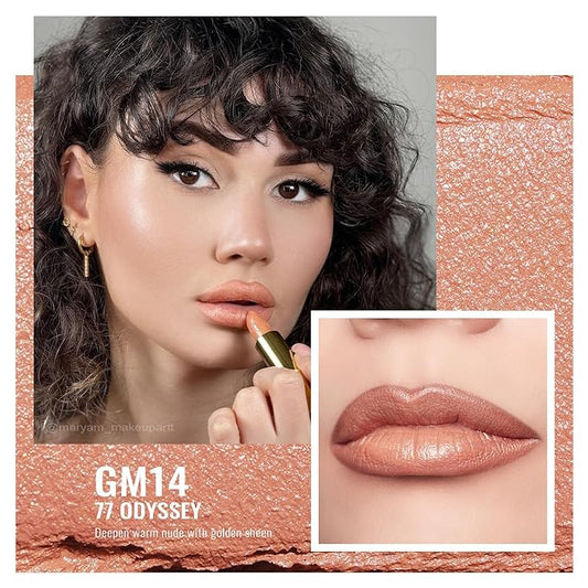 Oulac Matte Nude Lipstick with Glow Metallic Finish - Vegan Lipstick for Women, Creamy Texture, Hydrating Clean Beauty Formula, High-End Magnetic Hook Design, GM14