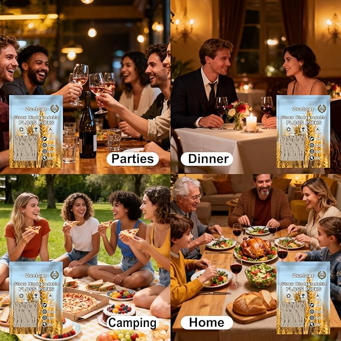 Straw Biodegradable Dental Floss Picks 200 Count,Zueloar Eco Friendly Natural Vegan Plant Based Floss Sticks,Tooth Flosser Clean for Adults Kids Oral Gum Care (200)