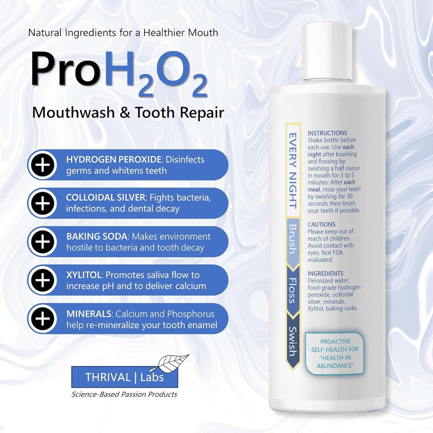 ProH2O2 Natural Mouthwash, Salt Swish, & Tooth Repair by Thrival Labs, Press Top Dispensing, Family Pack (4 Pieces)