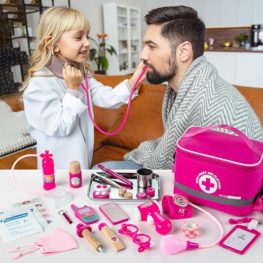 Doctor Kit for Kids Girls, 34 Pcs Kids Doctor Kit for Toddlers 3-5 with Medical Storage Bag & Real Stethoscope, Pretend Play Set for Boys Girls Fun Role Playing Game