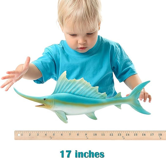 Gemini&Genius Sea Animal Sailfish Action Figure Soft Rubber Swim Bath Toy, Realistic Ocean Swordfish Educational and Role Play Toys for Kids and Collectors (17 Inches)