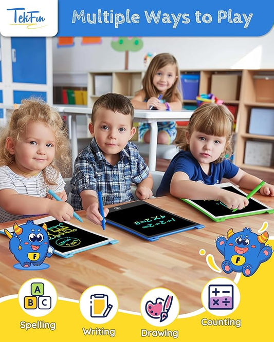 TEKFUN Toys for Kids, 10in 2 Pcs LCD Writing Tablet, Erasable Doodle Board Reusable Drawing Pad for Boys with Anti-Lost Stylus, Car Trip Blue Toys Christmas Birthday Gift for Ages 3 4 5 6 7
