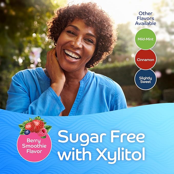 Oracoat XyliMelts for Dry Mouth Night Time or Day - Moisturizing Dry Mouth Adhering Discs, Sugar Free with Xylitol, 40 Count, Berry Smoothie Flavor, 8-Hour Relief