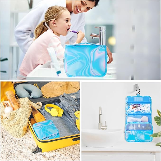 Blue Hanging Toiletry Bag for Girls, Travel Toiletry Bag for Teen Girls Cosmetic Makeup Waterproof Wash Bag Traveling Toiletries, Fluid
