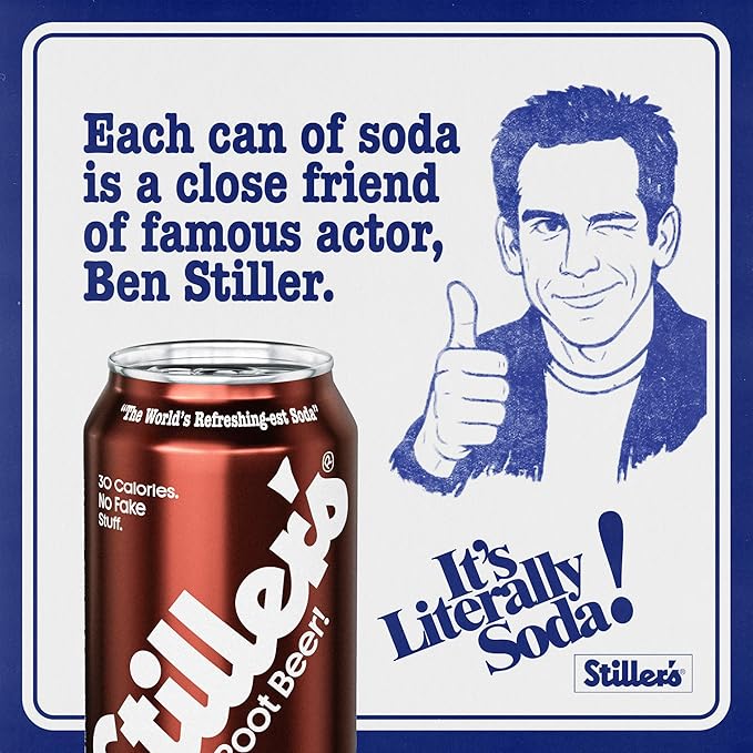 Stiller’s Root Beer Soda – 12 Pack Cans – Sparkling Root Beer Drink – Low Sugar, Caffeine-Free, Natural Soda Pop with Real Cane Sugar, Stevia & Vitamins – Alternative to Diet Soda