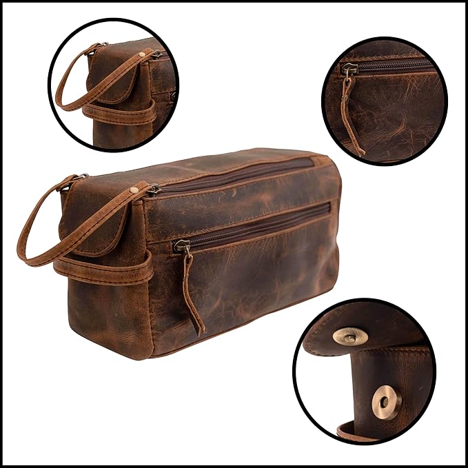 Men's Toiletry Bag, Travel Toiletry Bag for Men, Large Leather Dope Kit for Men, Shaving Bag for Travel Accessories, LargeMens Toiletries Bathroom Organizer, Shaving kit, Dopp kit(Brown)