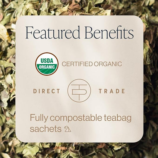 Rishi Tea Peppermint Herbal Tea - Organic, Caffeine Free Sachet Bags, Calming Sweet & Cooling Pure Peppermint Leaves - 50 Count