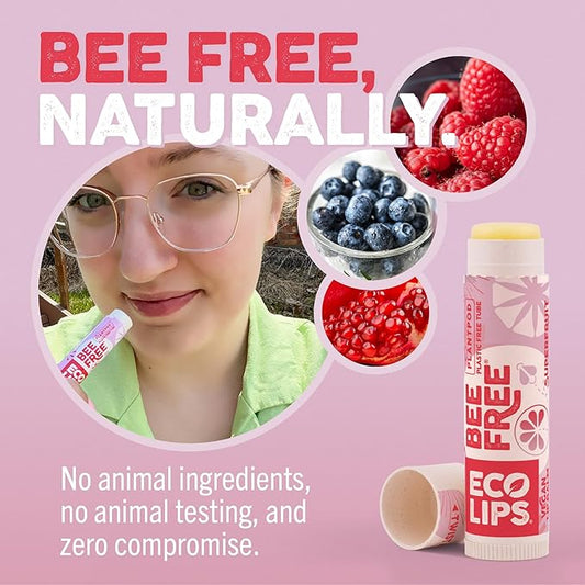 Eco Lips Bee Free Variety Pack Vegan Lip Balm | Candelilla Wax, Cocoa Butter & Coconut Oil Lip Care. Soothe & Moisturize Dry, Chapped Lips - 100% Plastic-Free Plant Pod Packaging - Made in USA