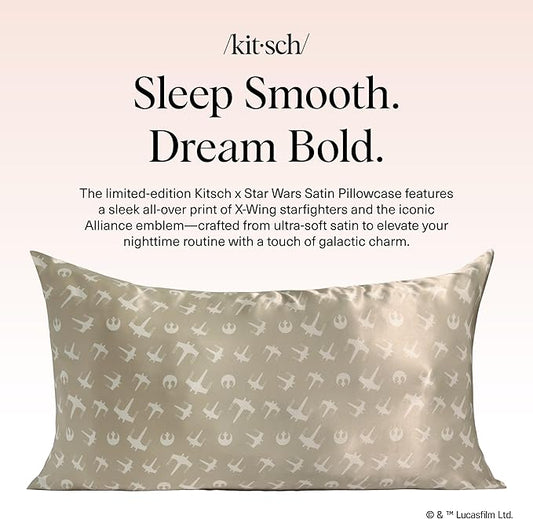 Kitsch x Star Wars Rebel Alliance Satin Pillowcase | Satin Pillowcase with Zipper, Better Than Silk Pillowcase | Frizz-Reducing Pillow Case for Hair & Skin Care, Cooling & Breathable - King
