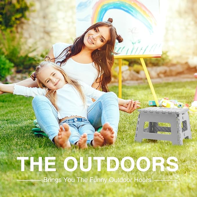 Dyforce 9" Folding Step Stool for Kids and Adults, Collapsible Light-Weight Foot Stools Foldable for Toddler, Kitchen, Bathroom, 300 lb Capacity (Grey)