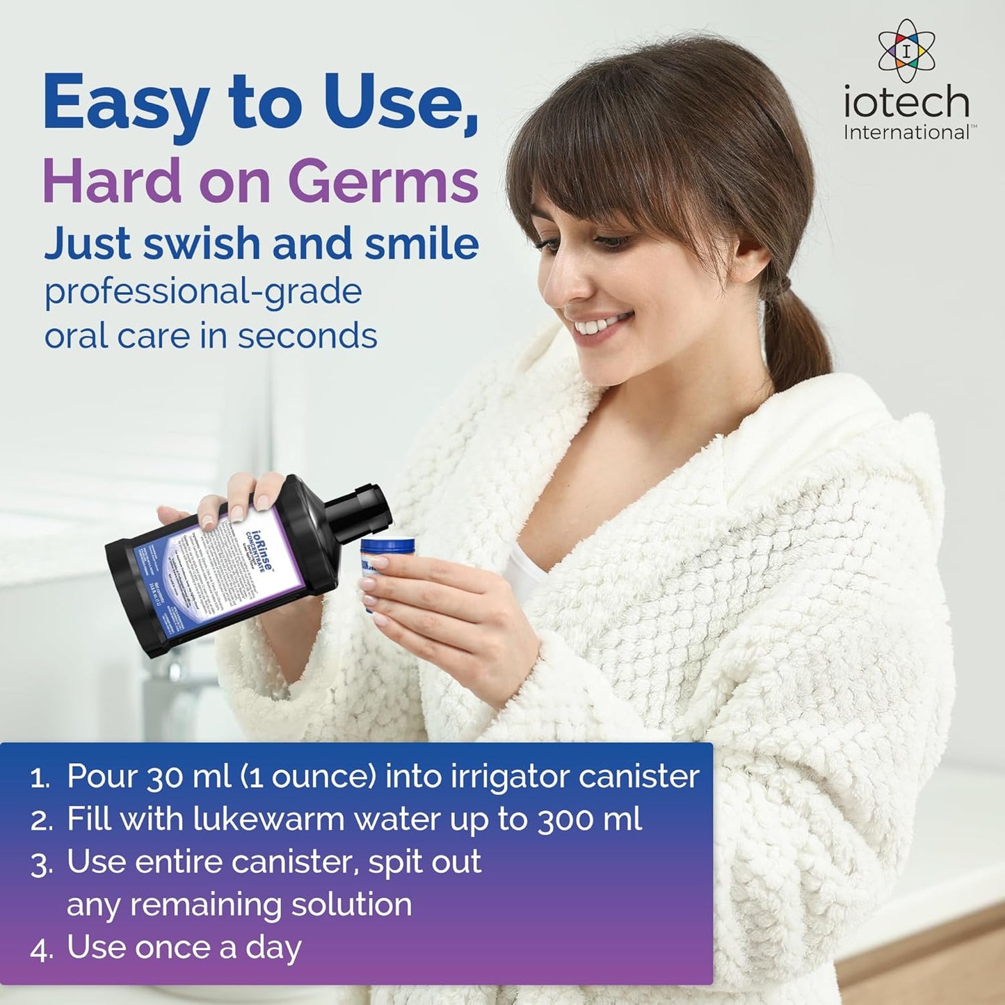 ioRinse Concentrated Irrigant with Active Molecular Iodine, Alcohol-Free Dental Irrigant, for use with Waterpik Water Flossers, and All Other Oral Irrigation Devices